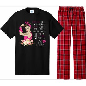 Fight Breast Cancer Quote Messy Bun Pajama Set