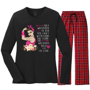 Fight Breast Cancer Quote Messy Bun Women's Long Sleeve Flannel Pajama Set 