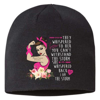 Fight Breast Cancer Quote Messy Bun Sustainable Beanie