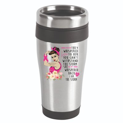 Fight Breast Cancer Quote Messy Bun 16oz Travel Tumbler