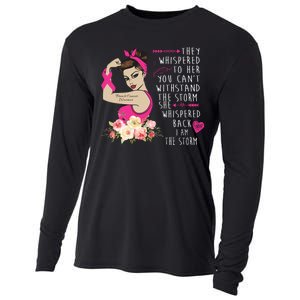 Fight Breast Cancer Quote Messy Bun Cooling Performance Long Sleeve Crew