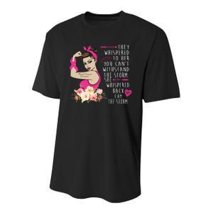 Fight Breast Cancer Quote Messy Bun Youth Performance Sprint T-Shirt