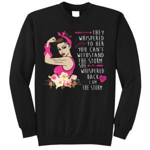 Fight Breast Cancer Quote Messy Bun Tall Sweatshirt