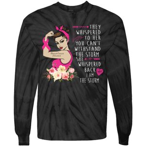 Fight Breast Cancer Quote Messy Bun Tie-Dye Long Sleeve Shirt