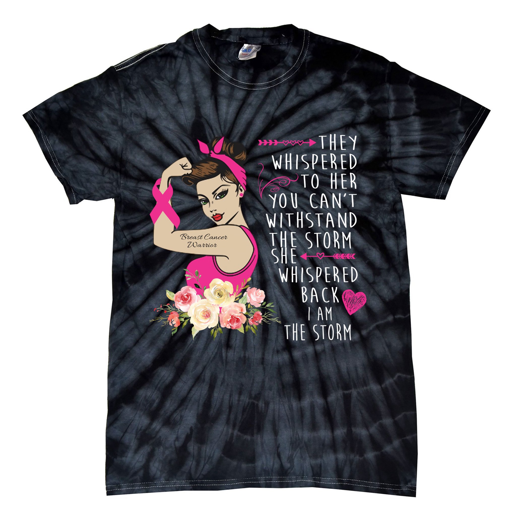 Fight Breast Cancer Quote Messy Bun Tie-Dye T-Shirt