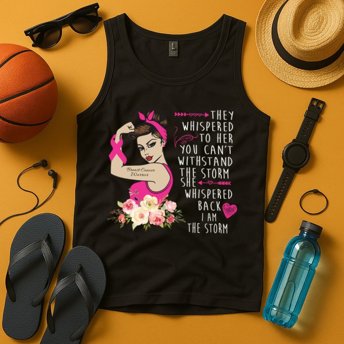 Fight Breast Cancer Quote Messy Bun Tank Top