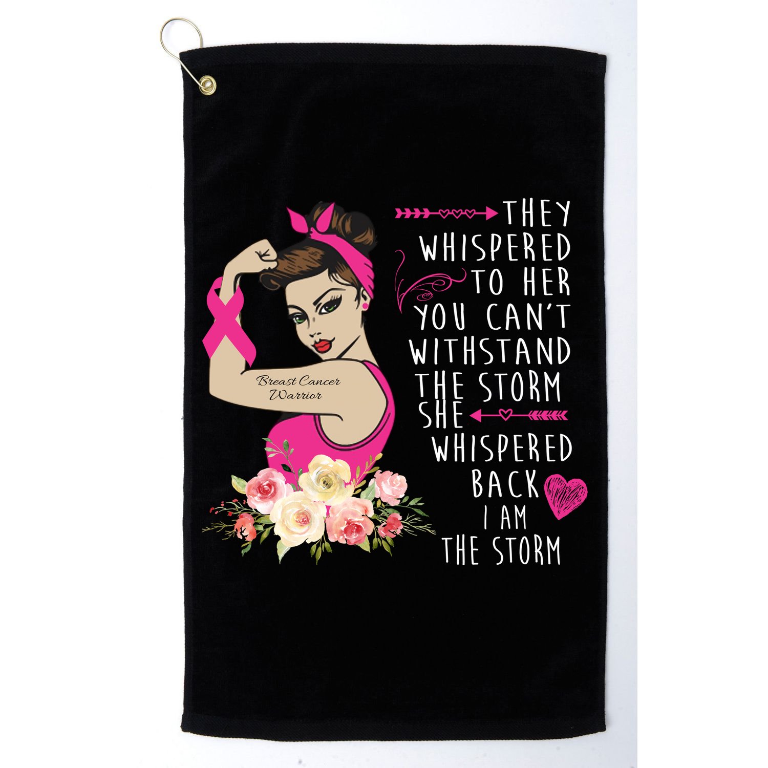 Fight Breast Cancer Quote Messy Bun Golf Towel