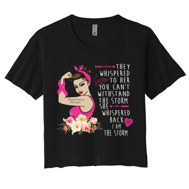 Fight Breast Cancer Quote Messy Bun Crop Top