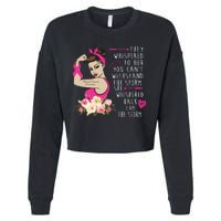 Fight Breast Cancer Quote Messy Bun Cropped Pullover Crew