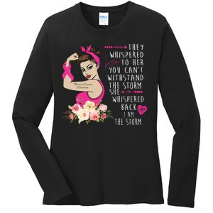 Fight Breast Cancer Quote Messy Bun Ladies Long Sleeve Shirt