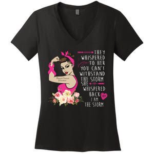 Fight Breast Cancer Quote Messy Bun Women's V-Neck T-Shirt