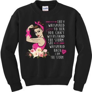 Fight Breast Cancer Quote Messy Bun Kids Sweatshirt