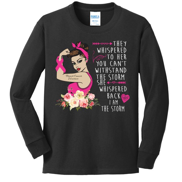 Fight Breast Cancer Quote Messy Bun Kids Long Sleeve Shirt