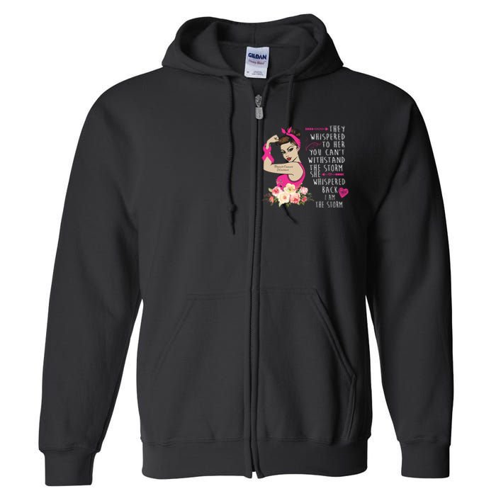 Fight Breast Cancer Quote Messy Bun Full Zip Hoodie