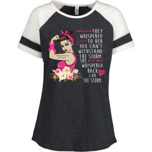 Fight Breast Cancer Quote Messy Bun Enza Ladies Jersey Colorblock Tee