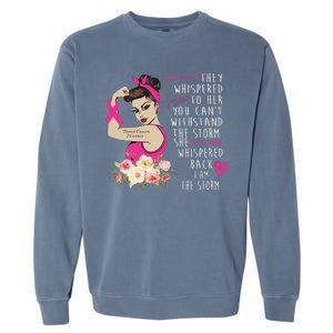 Fight Breast Cancer Quote Messy Bun Garment-Dyed Sweatshirt