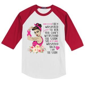 Fight Breast Cancer Quote Messy Bun Kids Colorblock Raglan Jersey