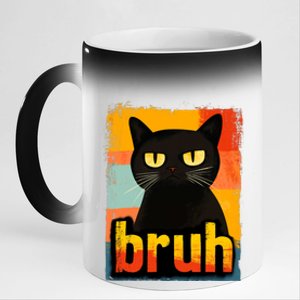 Funny Black Cat Bruh Meme 11oz Black Color Changing Mug