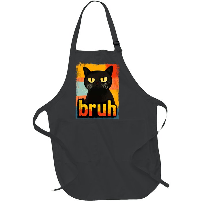 Funny Black Cat Bruh Meme Full-Length Apron With Pockets