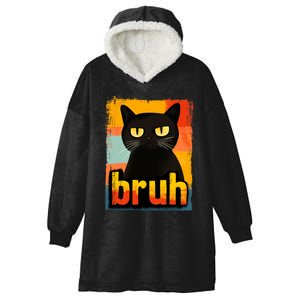 Funny Black Cat Bruh Meme Hooded Wearable Blanket