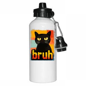 Funny Black Cat Bruh Meme Aluminum Water Bottle