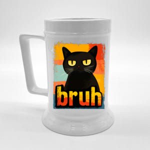 Funny Black Cat Bruh Meme Beer Stein