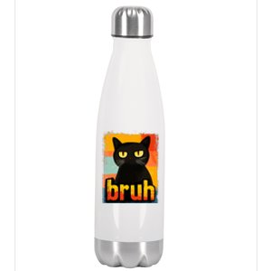 Funny Black Cat Bruh Meme Stainless Steel Insulated Water Bottle