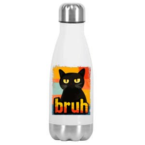 Funny Black Cat Bruh Meme Stainless Steel Insulated Water Bottle