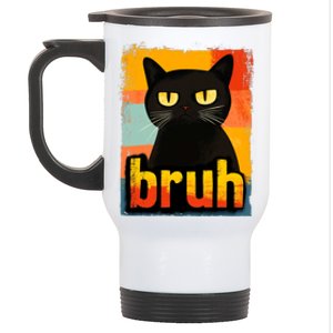 Funny Black Cat Bruh Meme Stainless Steel Travel Mug