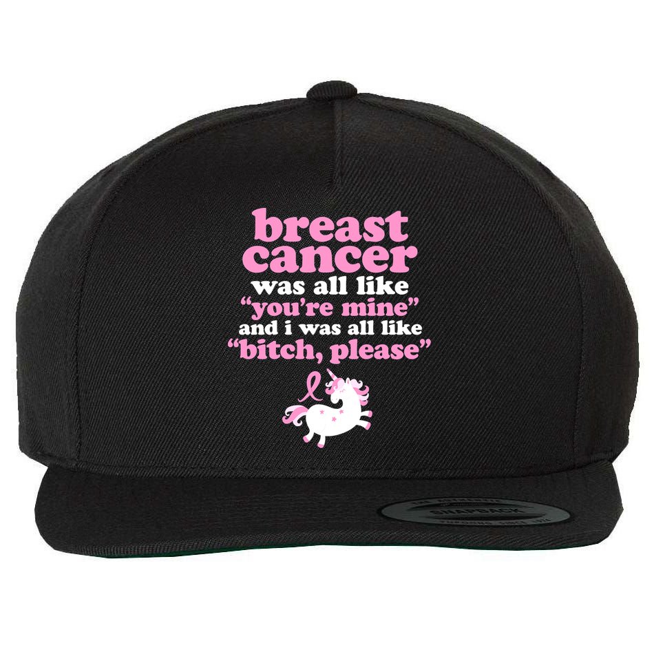Funny Breast Cancer Survivor Bitch Please Unicorn Wool Snapback Cap