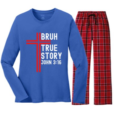 Funny Bruh Christian Jesus Witness Scripture Gift Women's Long Sleeve Flannel Pajama Set 