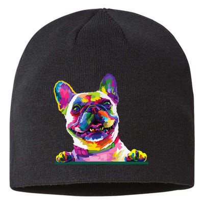 French bulldog Colorful happy Dog 's face Pop Art Style Sustainable Beanie