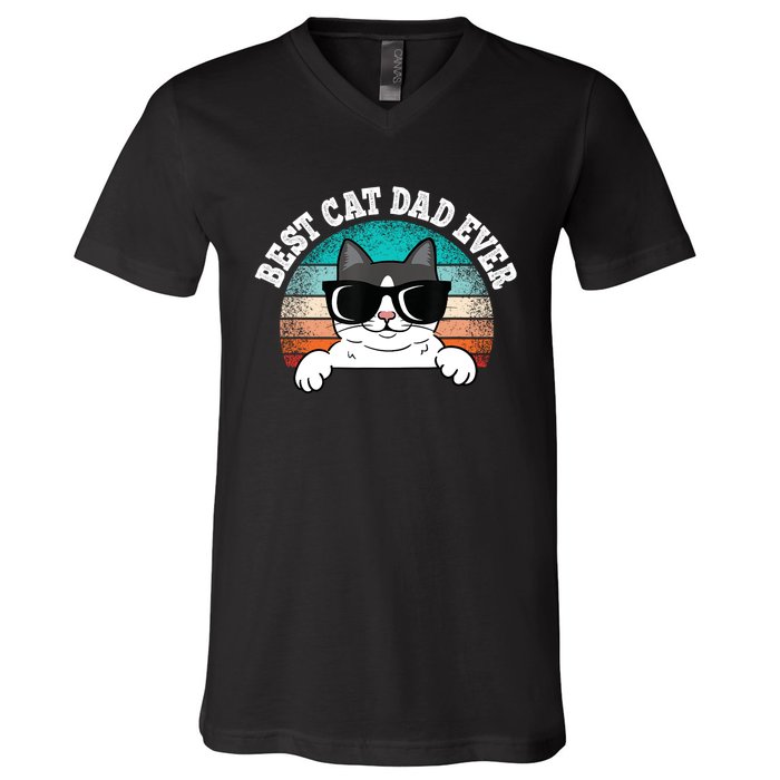 Funny Best Cat Dad Ever Gift V-Neck T-Shirt