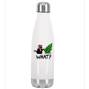 Funny Black Cat Gift Pushing Christmas Tree Over Cat What Stainless Steel Insulated Water Bottle