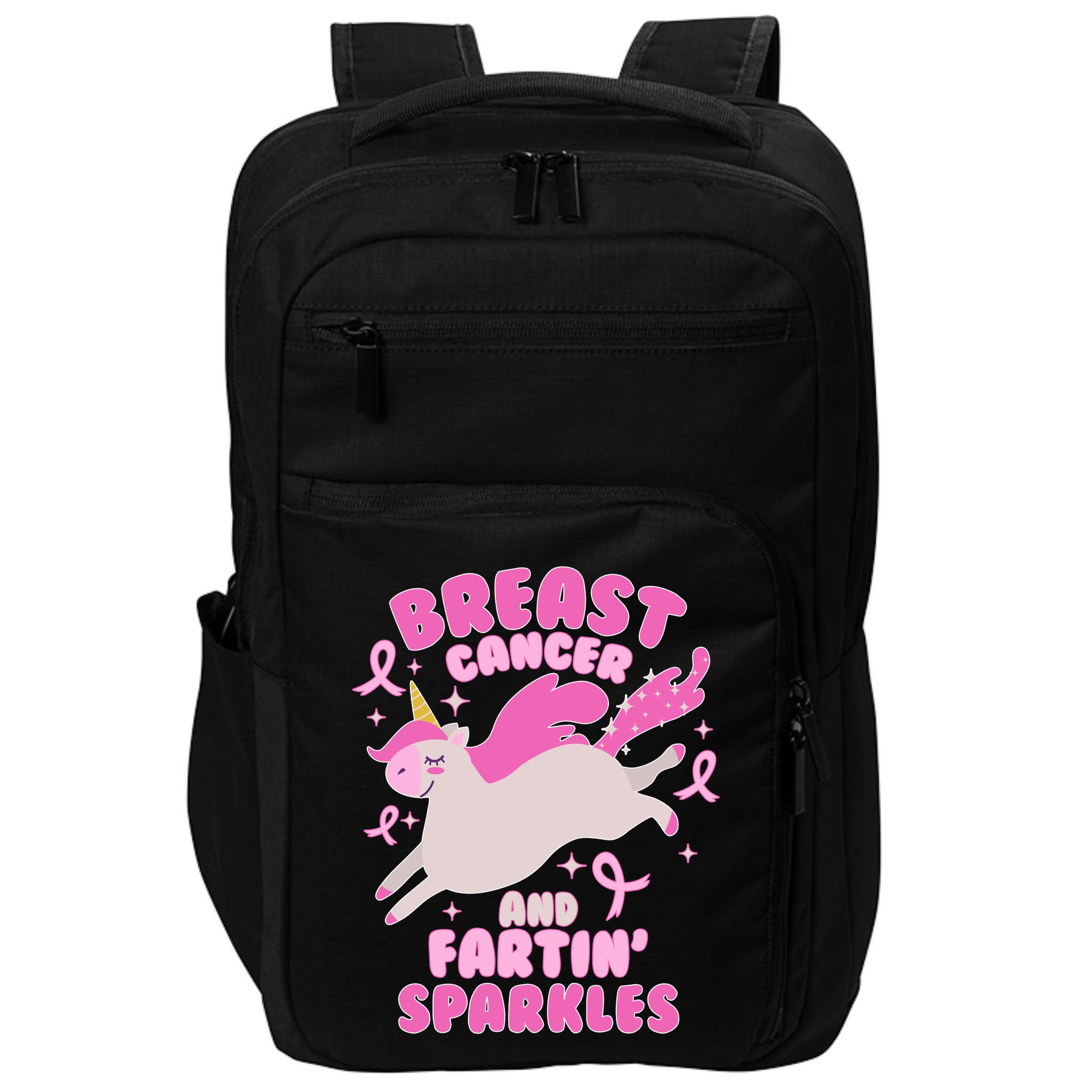 Funny Breast Cancer And Fartin' Sparkles Unicorn Impact Tech Backpack