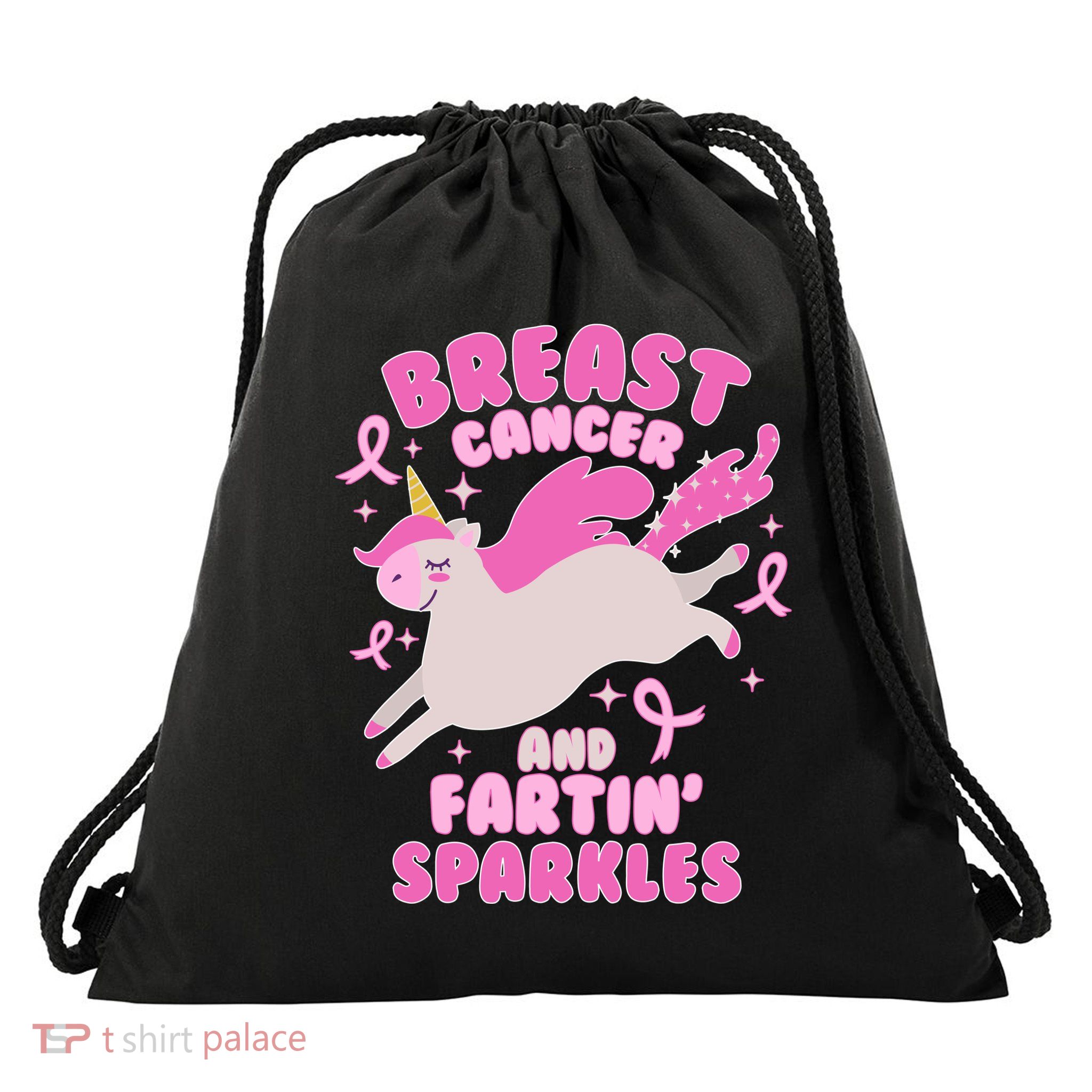 Funny Breast Cancer And Fartin' Sparkles Unicorn Drawstring Bag