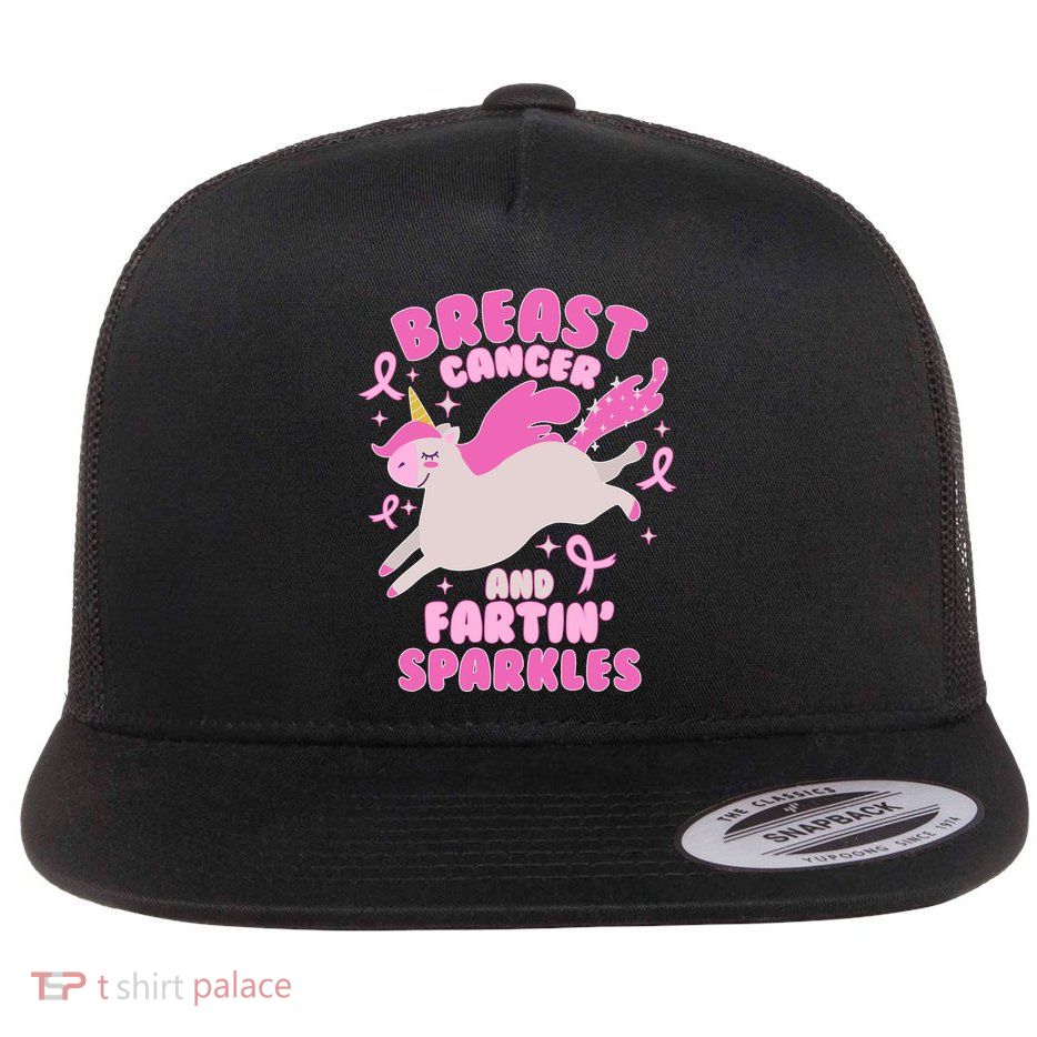 Funny Breast Cancer And Fartin' Sparkles Unicorn Flatbill Hat