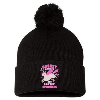 Funny Breast Cancer And Fartin' Sparkles Unicorn Pom Pom 12in Knit Beanie