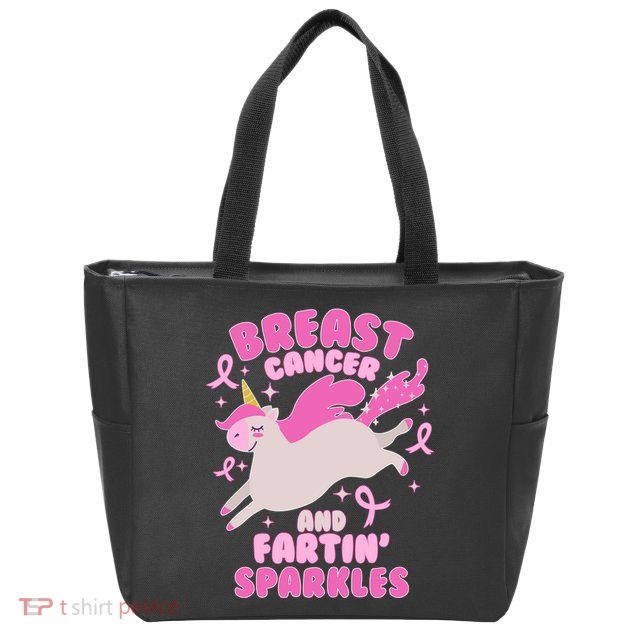 Funny Breast Cancer And Fartin' Sparkles Unicorn Zip Tote Bag