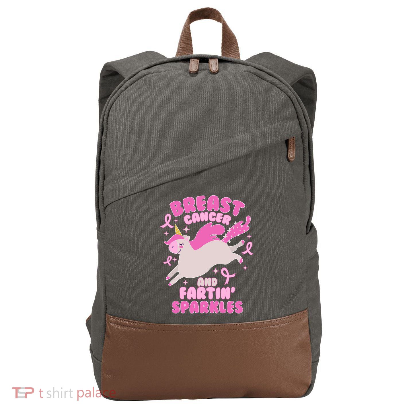 Funny Breast Cancer And Fartin' Sparkles Unicorn Cotton Canvas Backpack