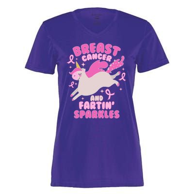 Funny Breast Cancer And Fartin' Sparkles Unicorn Women's Momentum V-Neck T-Shirt