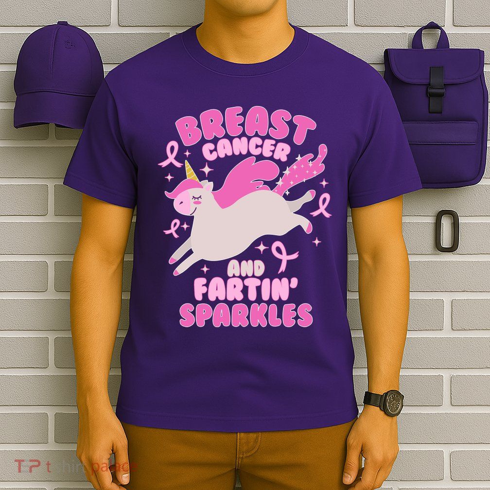Funny Breast Cancer And Fartin' Sparkles Unicorn T-Shirt