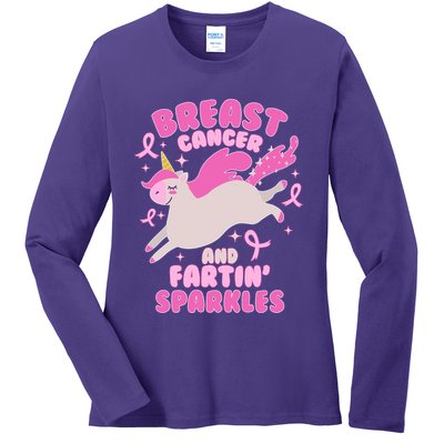 Funny Breast Cancer And Fartin' Sparkles Unicorn Ladies Long Sleeve Shirt