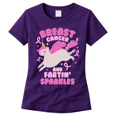 Funny Breast Cancer And Fartin' Sparkles Unicorn Womens T-Shirt