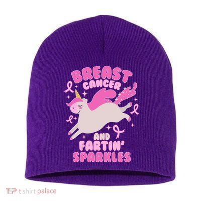 Funny Breast Cancer And Fartin' Sparkles Unicorn Short Acrylic Beanie