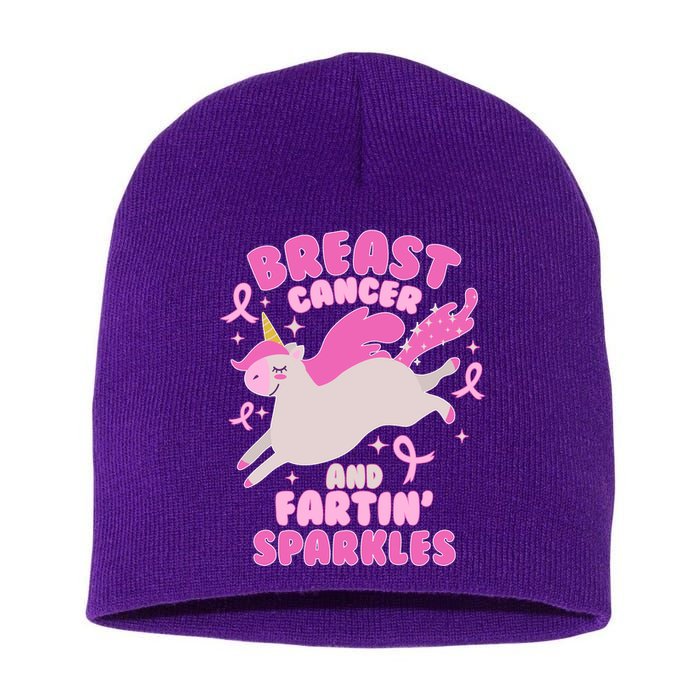 Funny Breast Cancer And Fartin' Sparkles Unicorn Short Acrylic Beanie