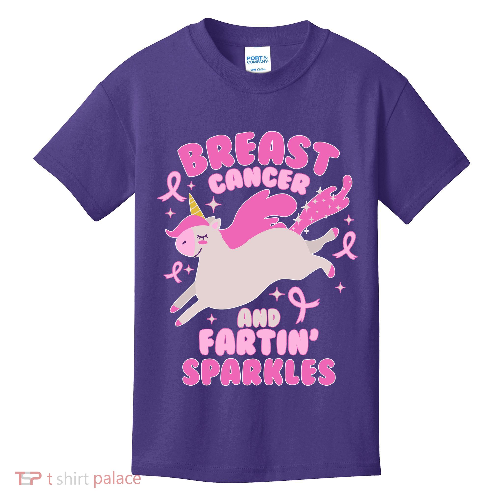 Funny Breast Cancer And Fartin' Sparkles Unicorn Kids T-Shirt