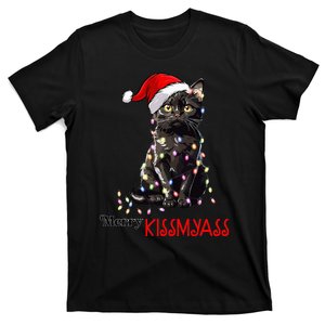 Funny Black Cat Merry Kissmyass Xmas Pajamas Chritsmas T-Shirt