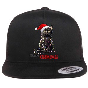 Funny Black Cat Merry Kissmyass Xmas Pajamas Chritsmas Flat Bill Trucker Hat