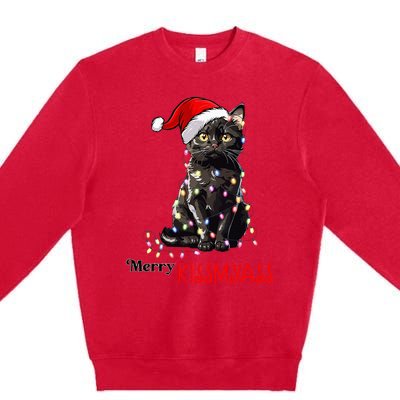 Funny Black Cat Merry Kissmyass Xmas Pajamas Chritsmas Premium Crewneck Sweatshirt